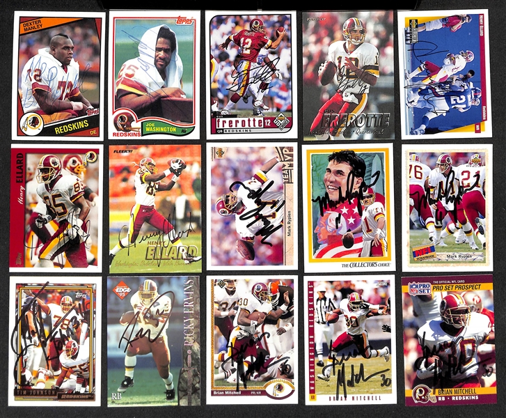 Lot of (200+) Signed Washington Redskins Cards inc. (8) Joe Theismann, (6) Joe Jacoby, Jeff Bostic, + (Beckett BAS Reviewed)