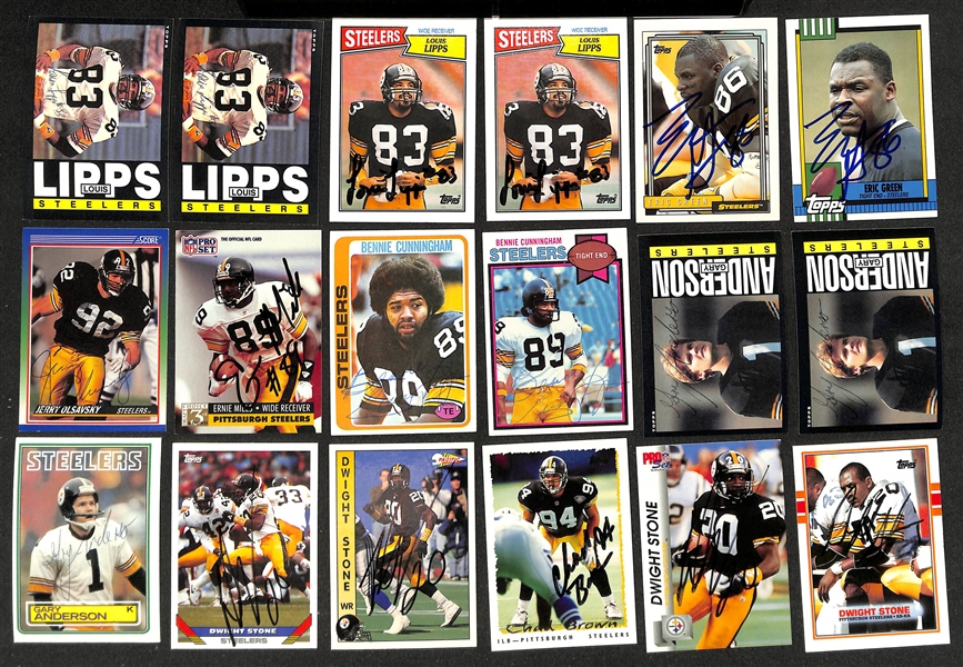 Lot of (180+) Signed Pittsburgh Steelers Cards inc. (4) Jack Ham, (3) Joe Greene, Rod Woodson, (9) Dermontti Dawson, + (Beckett BAS Reviewed)