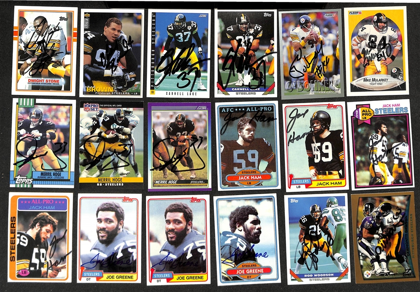 Lot of (180+) Signed Pittsburgh Steelers Cards inc. (4) Jack Ham, (3) Joe Greene, Rod Woodson, (9) Dermontti Dawson, + (Beckett BAS Reviewed)