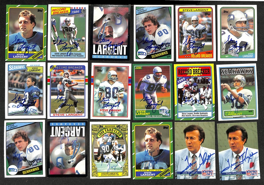 Lot of (400+) Signed Seattle Seahawks Cards inc. (16) Steve Largent, (4) Tom Flores, (10) Dave Krieg, + (Beckett BAS Reviewed)