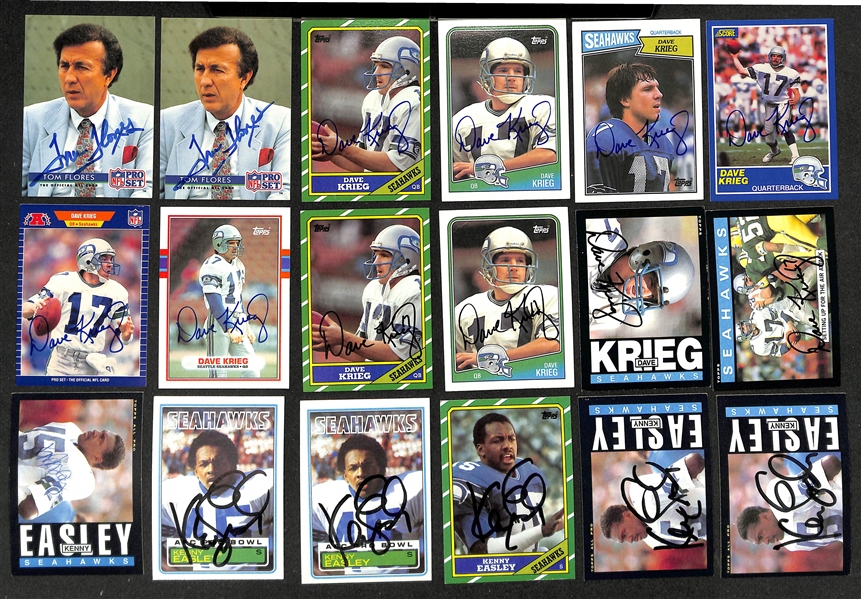 Lot of (400+) Signed Seattle Seahawks Cards inc. (16) Steve Largent, (4) Tom Flores, (10) Dave Krieg, + (Beckett BAS Reviewed)