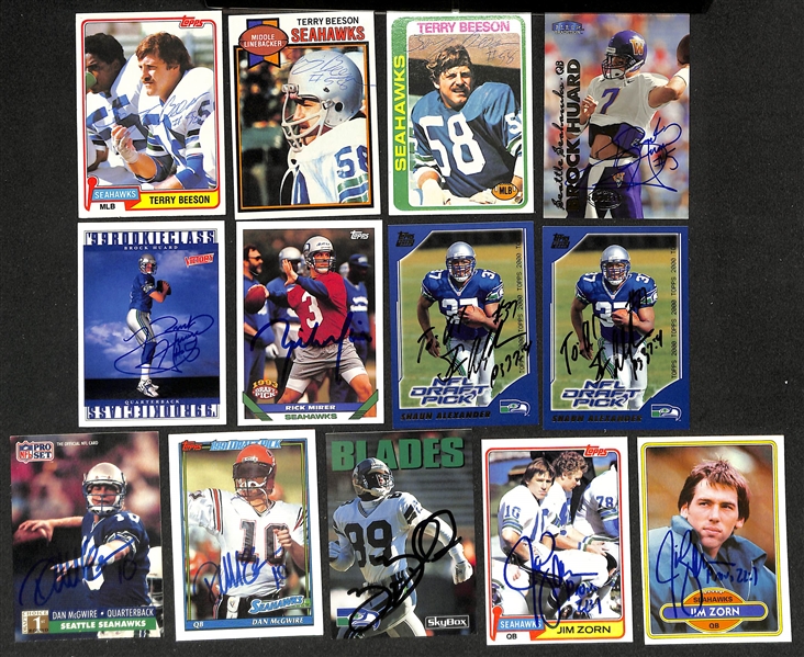 Lot of (400+) Signed Seattle Seahawks Cards inc. (16) Steve Largent, (4) Tom Flores, (10) Dave Krieg, + (Beckett BAS Reviewed)