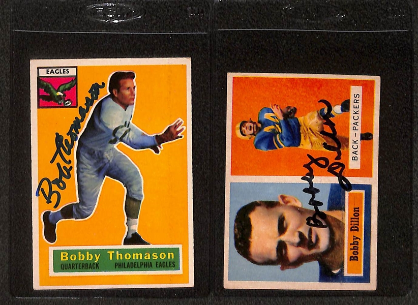 Lot of (9) Signed Vintage Football Cards- Len Dawson, Vic Janowicz, Bobby Thomason, Bobby Dillon, Gary Collins, Jim Whalen, Don Stonesifer, Ron Hall, Bob Haner (Beckett BAS Reviewed)