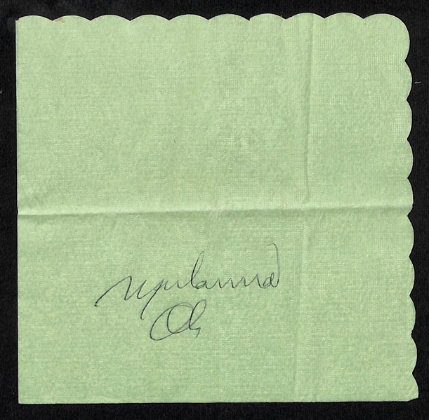 Muhammad Ali Signed Wedding Napkin dated 1979 (JSA Auction Letter)