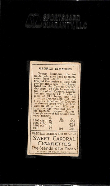 1911 Sweet Caporal T205 George (Hack) Simmons SGC 5