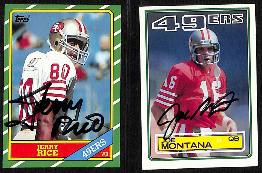 Signed 49ers Lot - 1986 Topps Signed Jerry Rice Rookie & 1983 Topps Signed Joe Montana (JSA Auction Letter)