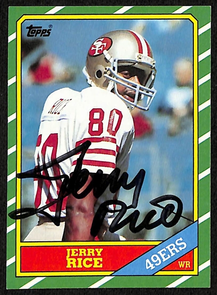 Signed 49ers Lot - 1986 Topps Signed Jerry Rice Rookie & 1983 Topps Signed Joe Montana (JSA Auction Letter)