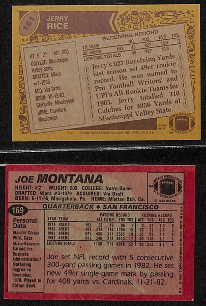 Signed 49ers Lot - 1986 Topps Signed Jerry Rice Rookie & 1983 Topps Signed Joe Montana (JSA Auction Letter)