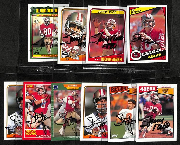 Lot of (10) Autographed Topps Cards - (4) Jerry Rice, (1) Joe Montana, (5) Steve Young  (JSA Auction Letter)