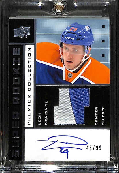 2014-15 Upper Deck Premier Hockey Leon Draisaitl Super Rookie Patch Autograph Numbered to 99