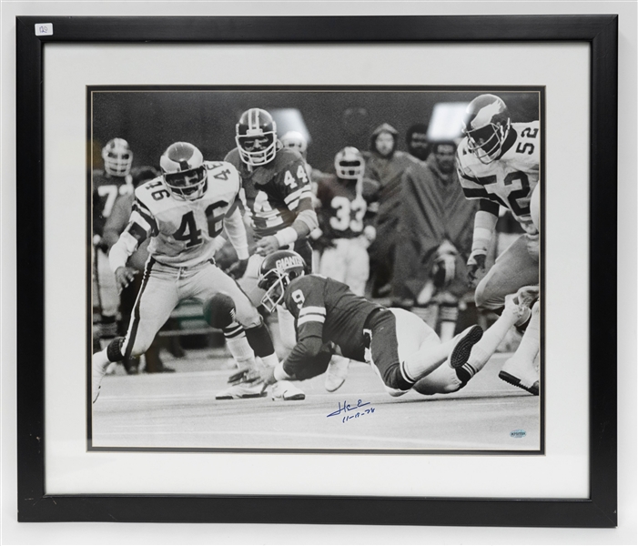 The Miracle At The Meadowlands Herman Edwards Autographed 16 x 20 Framed Photo w. Coach Dick Vermeil Autographed Game Ticket (+JSA Auction Letter)