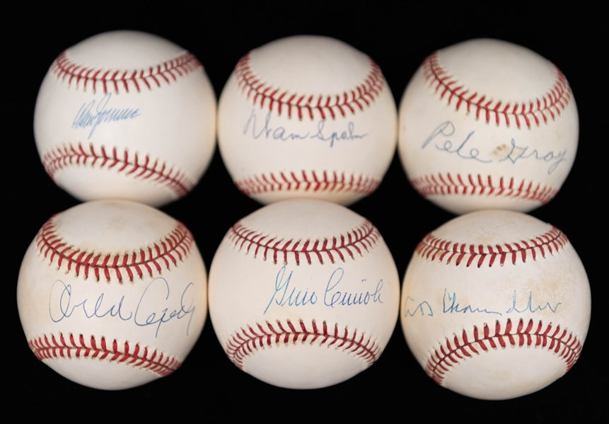 Lot of (6) Signed Baseballs w. Warren Spahn, Orlando Cepeda, Happy Chandler, Pete Gray, + (JSA Auction Letter)