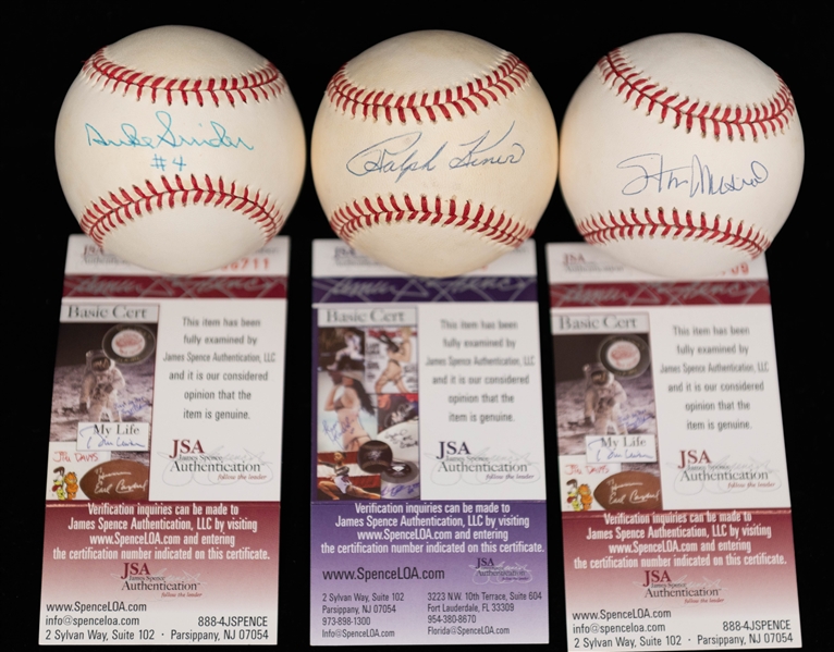 Lot of (3) Signed Baseballs w. Stan Musial, Ralph Kiner, Duke Snider, all with JSA Certs