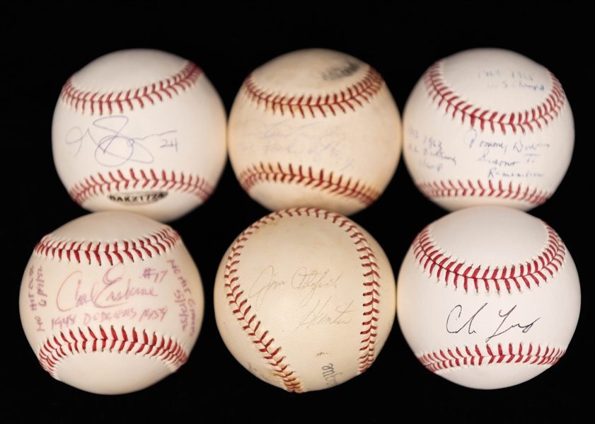 Lot of (6) Signed Baseballs with Carl Erskine, Grady Sizemore, Tommy Davis, + (JSA Auction Letter)