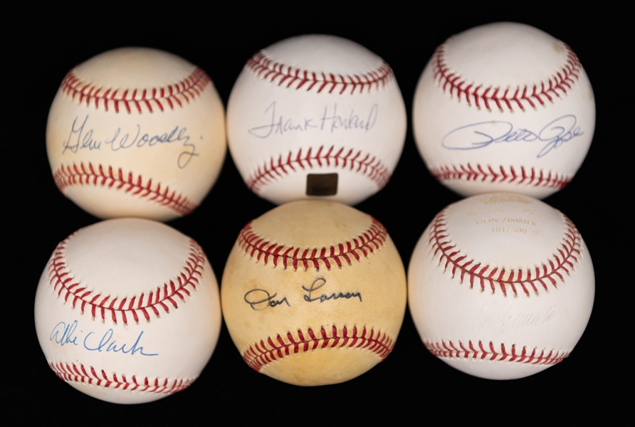 Lot of (6) Signed Baseballs w. Pete Rose, Don Zimmer, Don Larsen, + (JSA Auction Letter)