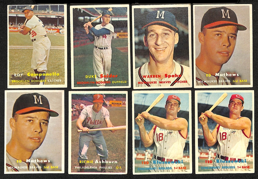 Lot of Approx (400) 1957 Topps NL Baseball Cards w. Campanella & Snider