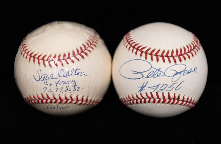 Rawlings Official National League Baseballs Signed by Pete Rose & HOFer Steve Carlton (+JSA Auction Letter)