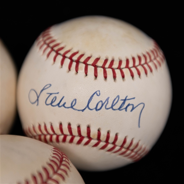 Lot of (5) Signed Baseballs with Steve Carlton, Lenny Dykstra, Enos Slaughter, Olrando Cepeda, & Pete Rose (JSA Auction Letter)