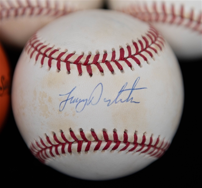 Lot of (5) Signed Baseballs with Steve Carlton, Lenny Dykstra, Enos Slaughter, Olrando Cepeda, & Pete Rose (JSA Auction Letter)