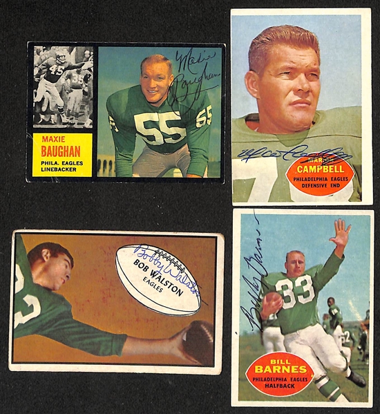 Lot of (7) Signed Football Trading Cards inc. Hall of Famer Sonny Jurgensen, Norm Van Brocklin, Tom Brookshier, Maxie Baughan, Marion Campbell, Bob Walston & Bill Barnes + (JSA Auction Letter) 