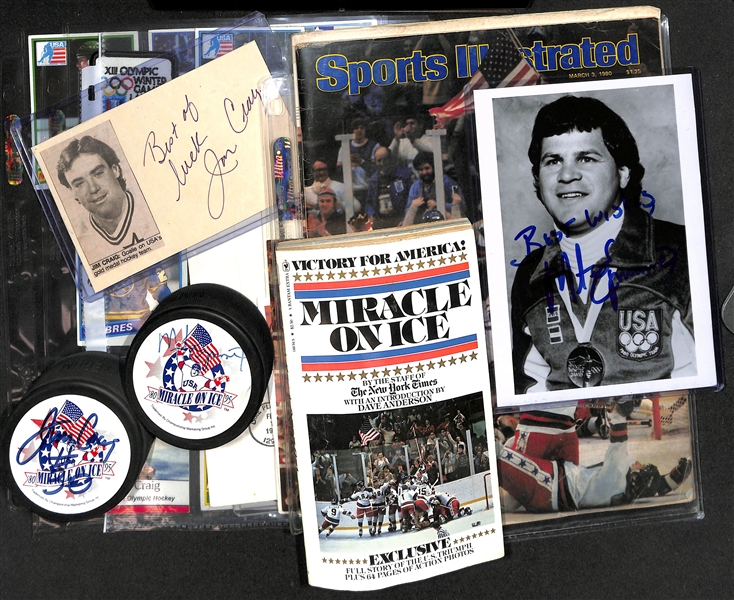 Lot of 1980 US Olympic Hockey Team Memorabilia w. Jim Craig & Mike Eruzione 