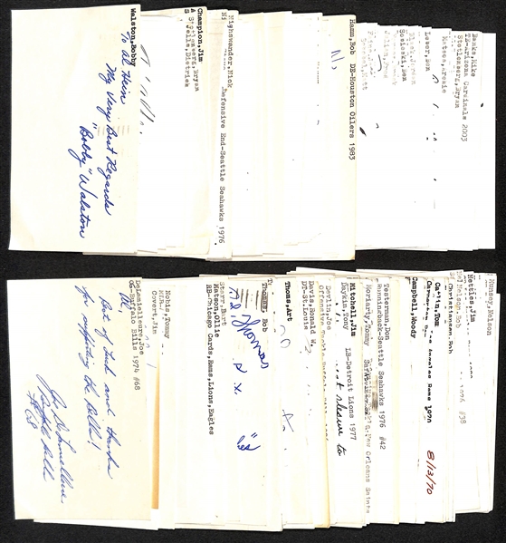 Lot of (120+) Football Signed Index Cards w. Bart Starr, Ollie Matson, Joe DeLamielleure, + (JSA Auction Letter)