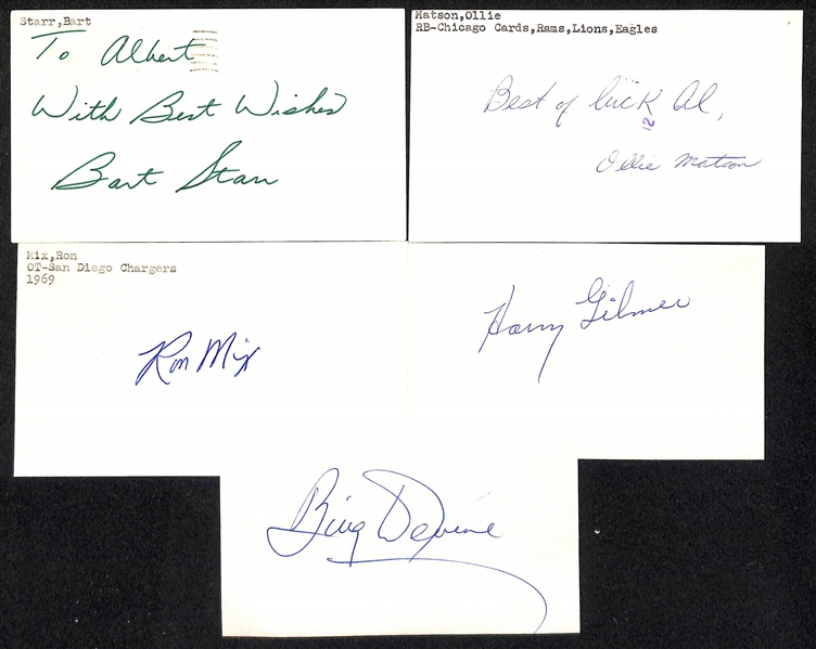 Lot of (120+) Football Signed Index Cards w. Bart Starr, Ollie Matson, Joe DeLamielleure, + (JSA Auction Letter)