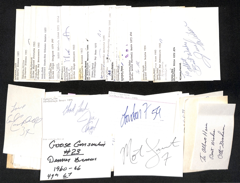 Lot of (140+) Football Signed Index Cards w. Earl Campbell, London Fletcher, Rickey Jackson + (JSA Auction Letter)