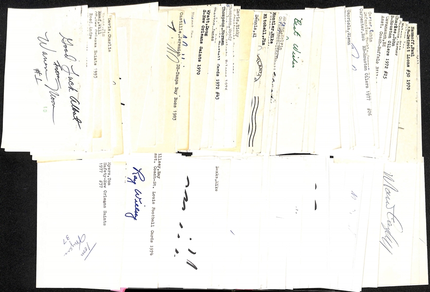 Lot of (120+) Football Signed Index Cards w. Warren Moon, Andre Reed, Willie Roaf, + (JSA Auction Letter)