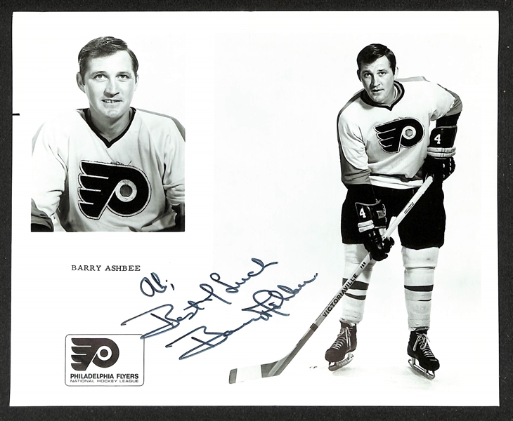 Barry Ashbee (d. 1977) Signed 8''x10'' Philadelphia Flyers Photo Card (JSA Auction Letter)