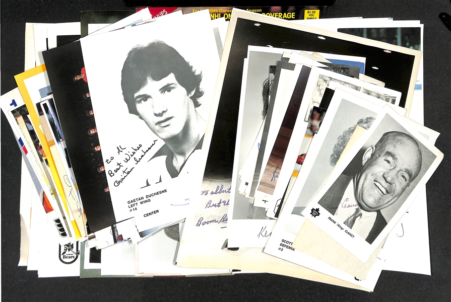 Lot of Over (175) Signed Team Photo Cards w. King Clancy, Craig Ramsay, Boom Boom Geoffrian, + (JSA Auction Letter)