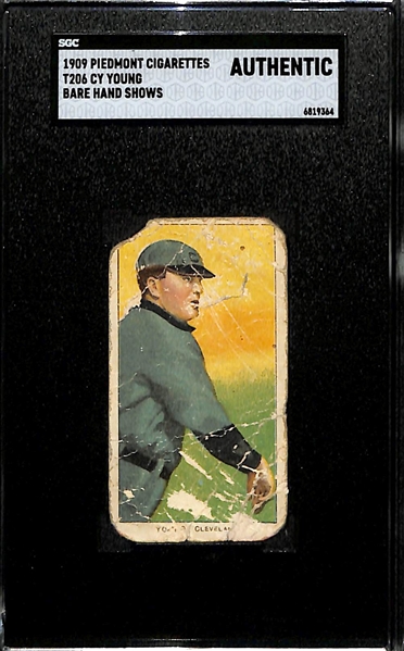 1910 T206 Piedmont Cigarettes Cy Young (Bare Hand Shows - 150 Subjects, Factory 25) Graded Authentic