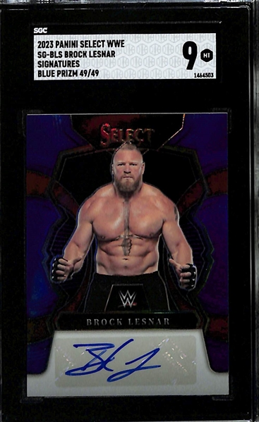 Lot of (2) SGC Graded 2023 Panini Select WWE Cards inc. Brock Lesner Signatures #/49