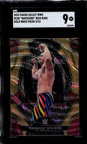 Lot of (2) SGC Graded 2023 Panini Select WWE Cards inc. Brock Lesner Signatures #/49