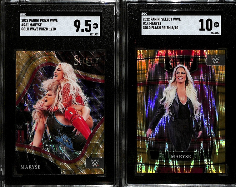 Lot of (2) SGC Graded 2022 Panini Select WWE Maryse Gold Wave Prizm Cards