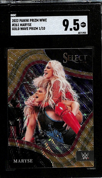 Lot of (2) SGC Graded 2022 Panini Select WWE Maryse Gold Wave Prizm Cards