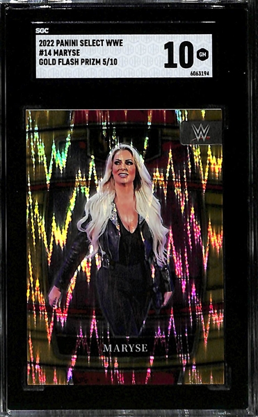 Lot of (2) SGC Graded 2022 Panini Select WWE Maryse Gold Wave Prizm Cards