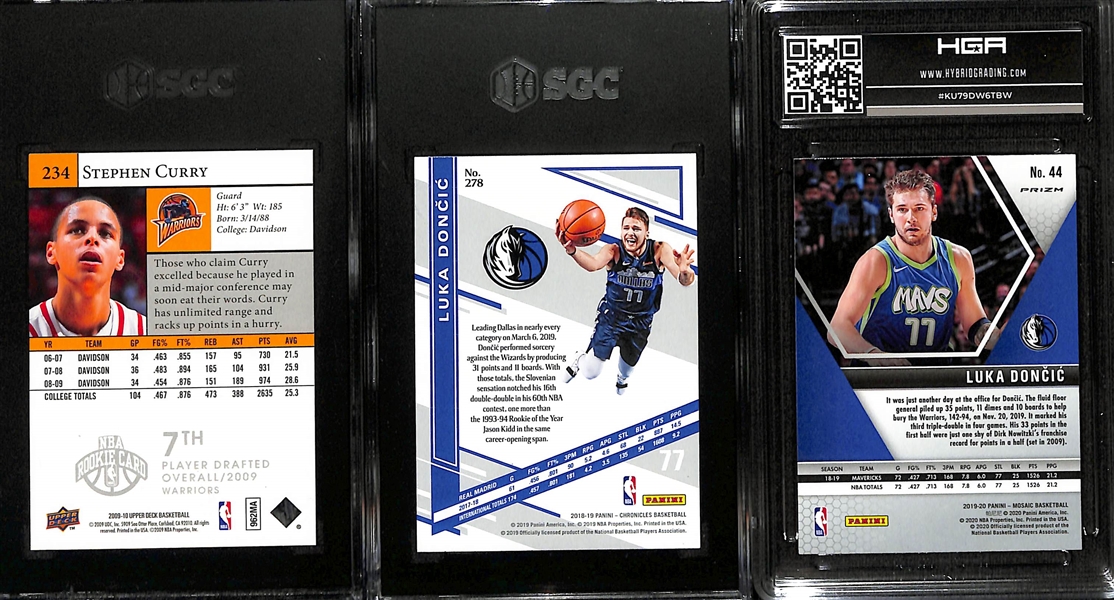 Lot of (3) Graded Basketball Cards w. Stephen Curry and Luka Doncic Rookie Cards