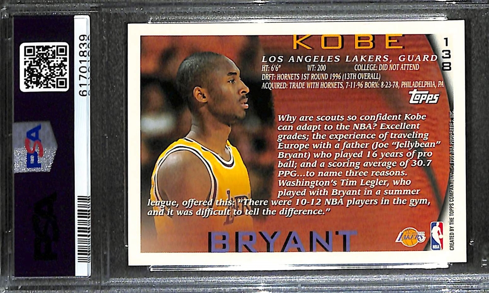 1996 Topps #138 PSA 9 Koby Bryant RC