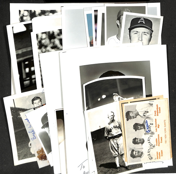 Lot of (32+) Signed Baseball Photos w. Leo Durocher, Bowie Kuhn, Sheldon Chief Bender, Don Larson + (JSA Auction Letter)