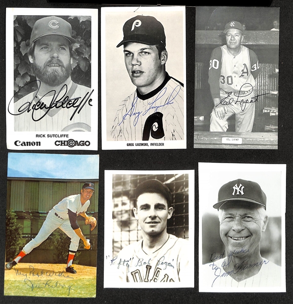 Lot of (32+) Signed Baseball Photos w. Leo Durocher, Bowie Kuhn, Sheldon Chief Bender, Don Larson + (JSA Auction Letter)