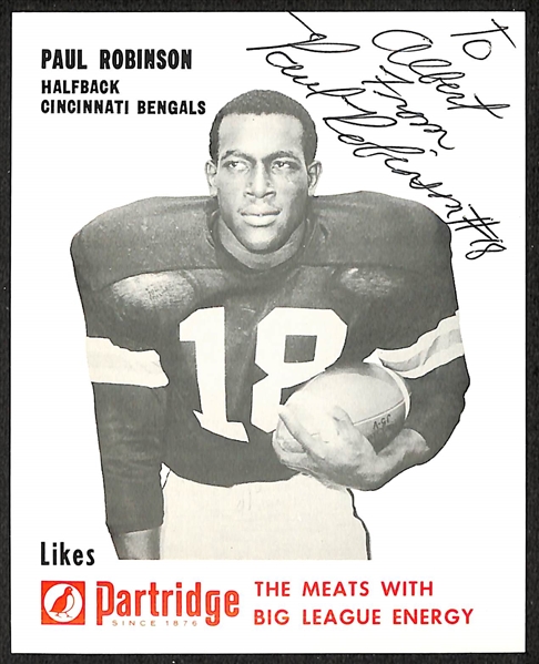 RARE Signed 1968-70 Partridge Meats Paul Robinson Cincinnati Bengals Card + (JSA Auction Letter)