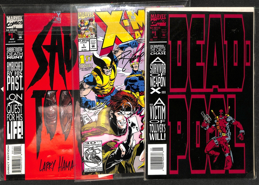 Lot of (3) Comic Books - Signed Sabretooth #1 Numbered to 5000, Deadpool #1, and Signed X-Men Adventures #1 Numbered to 1500 + (JSA Auction Letter for Signed Comics)