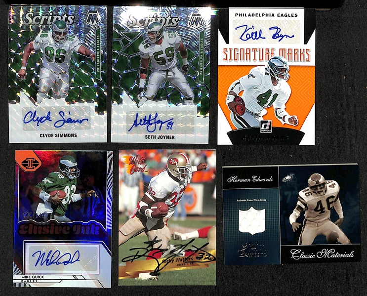 Lot of (18) Cards w. (12) Philadelphia Eagles Autograph & Memorabilia Relic Cards inc. McDonald, McNabb, Cunningham, Jaworski, Carmichael