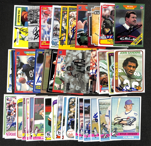 Lot of (40+) Signed Football & Baseball Cards inc. Mike Ditka, Paul Hornung, Verne Lundquist (+JSA  Auction Letter)