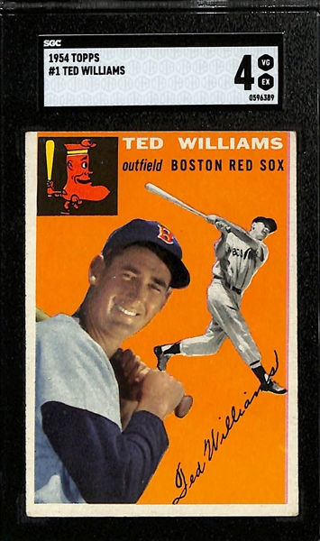 (2) SGC 1954 Topps Baseball Cards w. Ted Williams (SGC 4) & Eddie Mathews (SGC 4.5)