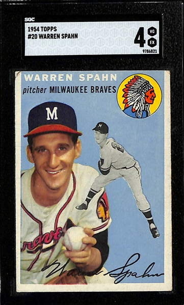 (3) 1954 Topps Graded Cards w. Warren Spahn #20 (SGC 4), Duke Snider #32( SGC 4), Yogi Berra #50 (SGC 3.5)