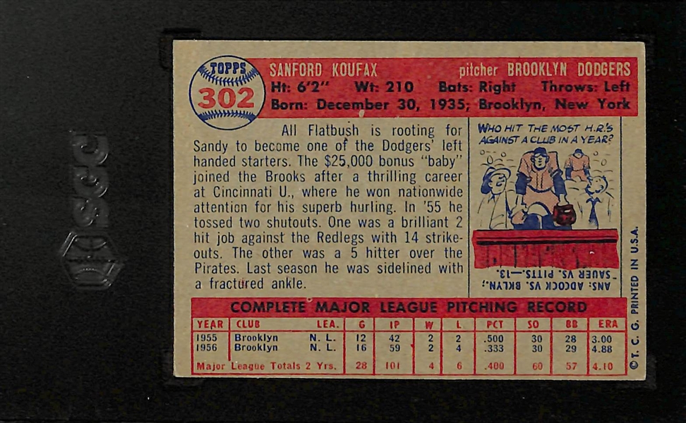 1957 Topps Sandy Koufax #302 SGC 4.5 