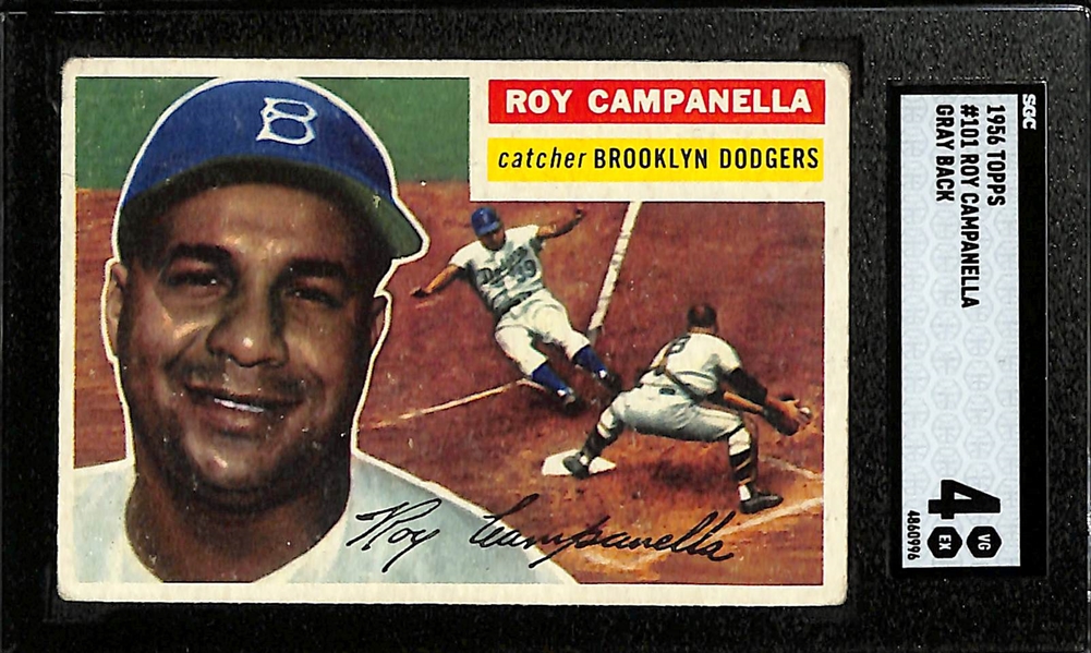 (2) Graded 1956 Topps Gray Back Cards w. Roy Campanella (SGC 4) & Ed Mathews (SGC 4.5)