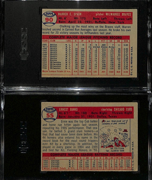 Lot of (2) Graded 1957 Topps Cards w. Warren Spahn (SGC 6) & Ernie Banks (SGC 4)